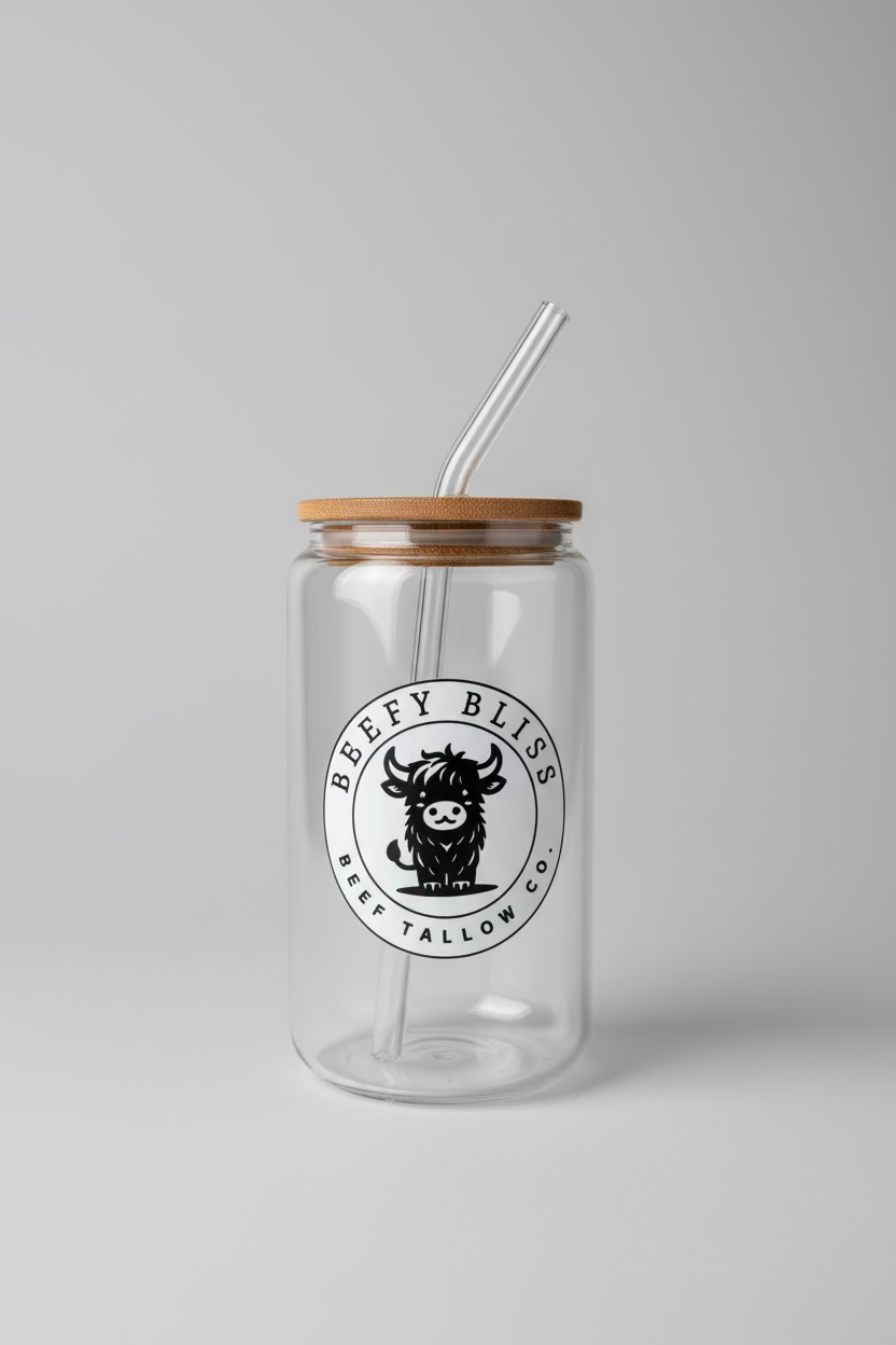 Beefy Bliss Glass Cup + Glass Straw