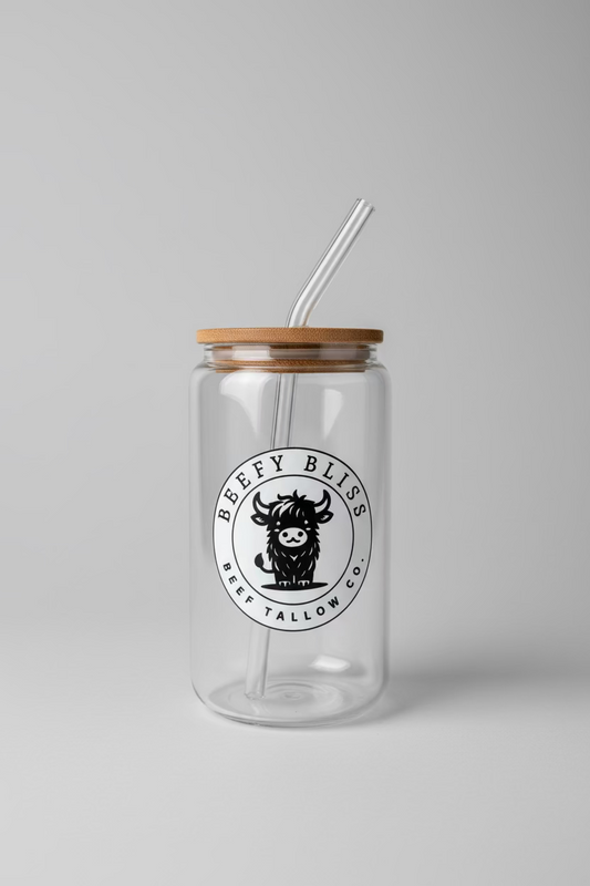 Beefy Bliss Glass Cup + Glass Straw